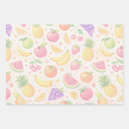 Soft Pastel Seamless Fruit Pattern Geschenkpapier Set (Vorderseite 3)