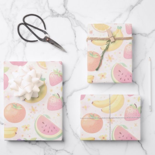 Soft Pastel Seamless Fruit Pattern Geschenkpapier Set (Vorderseite)