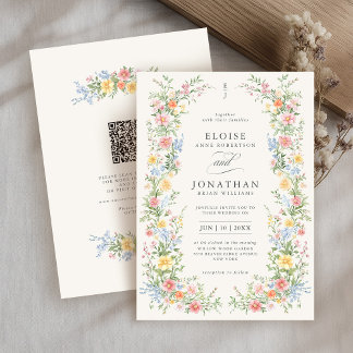 Soft Pastel Verziert Spring Floral QR Code Wedding Einladung