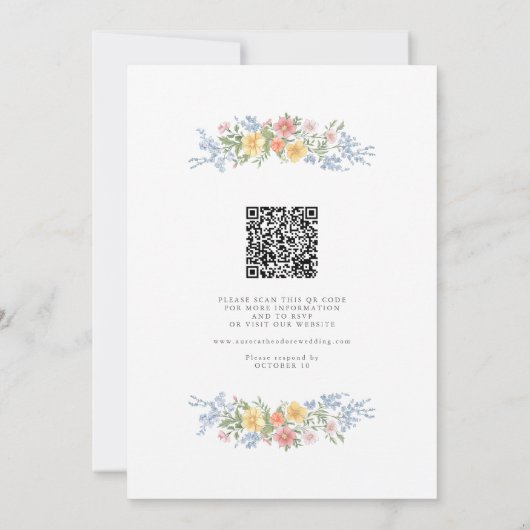 Soft Pastel Verziert Spring Floral QR Code Wedding Einladung (Rückseite)