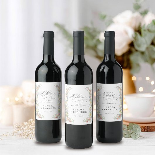 Soft Pastel Verziert Spring Garden Blumenzehen Weinetikett