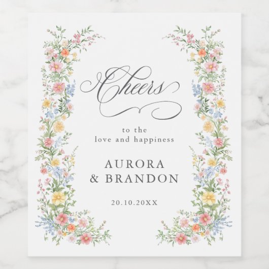 Soft Pastel Verziert Spring Garden Blumenzehen Weinetikett (Einzelnes Label)