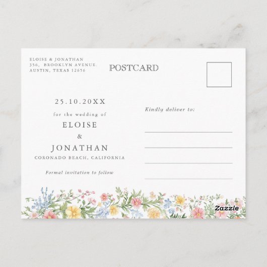 Soft Pastel Verziert Spring Garden Save the Date Postkarte (Rückseite)