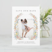 Soft Pastel Verziert Spring Garden Wedding Foto Save The Date (Stehend Vorderseite)