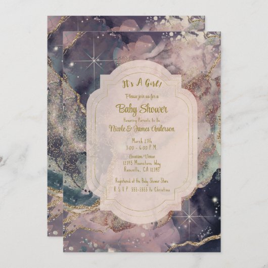 Soft Pastel Watercolor Celestial Galaxy Baby Einladung (Vorne/Hinten)