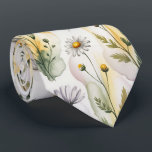 Soft Pastel Watercolor Floral  Krawatte<br><div class="desc">Bring gentle springtime serenity to your wardrobe with this enchanting cream necktie painted in soft watercolor florals! Delicate white daisies with sunny golden centers, tiny yellow wildflowers, slender green stems, feathery leaves, and subtle budding accents float across a warm off-white/cream background in light pastel washes of pale yellow, sage green,...</div>