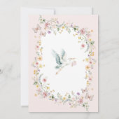 Soft Pastel Wildblume Stork Baby Girl Dusche Einladung (Rückseite)
