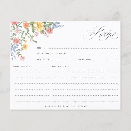 Soft pastel Wildflower Garden Bridal Shower Recipe (Vorderseite)