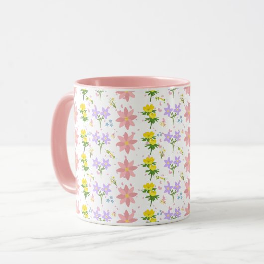 Soft Pastel Wildflower Pattern Two-Tone mug Tasse (Vorderseite Links)