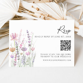 Soft Pastel Wildflower QR Code Wedding RSVP Card Karte