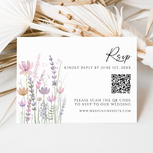 Soft Pastel Wildflower QR Code Wedding RSVP Card Karte
