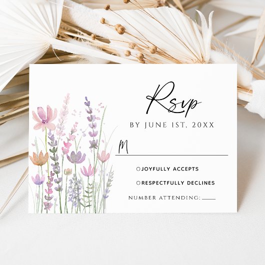 Soft Pastel Wildflower Wedding RSVP Card Karte