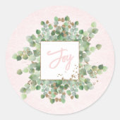 Soft Pastell Pink Gold Eukalyptus Joy Holiday Gesc Runder Aufkleber (Vorderseite)