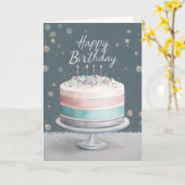 Soft Pastels Pink, Teal & Silver Birthday Cake Karte (Gelbe Blume)