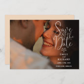 Soft Peach 2 Foto Elegante Script Hochzeit Save The Date (Vorne/Hinten)
