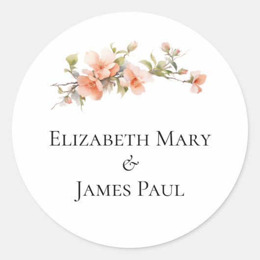 Soft Peach Blossom Formal Wedding Sticker (Vorderseite)
