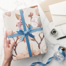 Soft Peach Blossom Ivory Floral Pattern