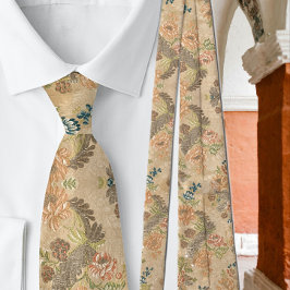 Soft Peach Blume Olive Blätter Krawatte