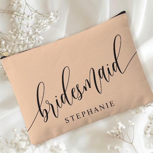 Soft Peach Bridesmaid Moderne Kalligrafie Zubehörtasche