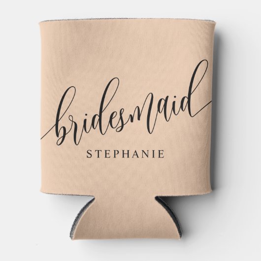 Soft Peach Bridesmaid Modernes Skript Dosenkühler (Vorderseite)