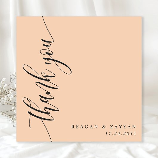 Soft Peach Calligraphy Script Wedding Dankeskarte