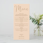 Soft Peach Calligraphy Script Wedding Menükarte (Stehend Vorderseite)