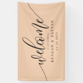 Soft Peach Calligraphy Simple Wedding Willkommen Banner (Vertikal)