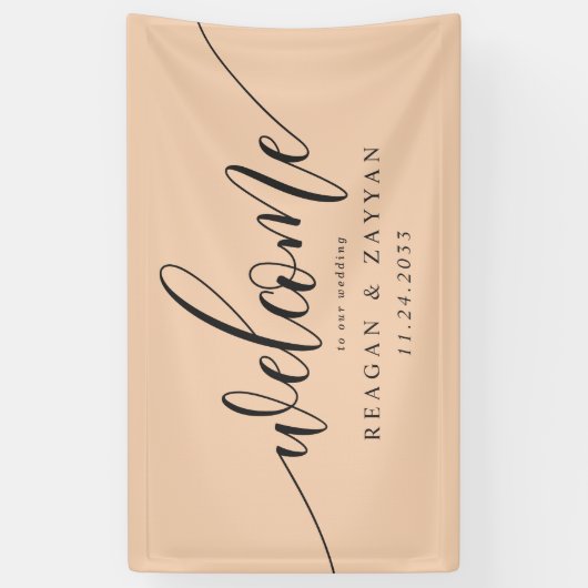 Soft Peach Calligraphy Simple Wedding Willkommen Banner (Vertikal)