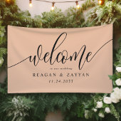 Soft Peach Calligraphy Simple Wedding Willkommen Banner