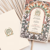 Soft Peach & Coral Florals Art Nouveau Wedding Einladung