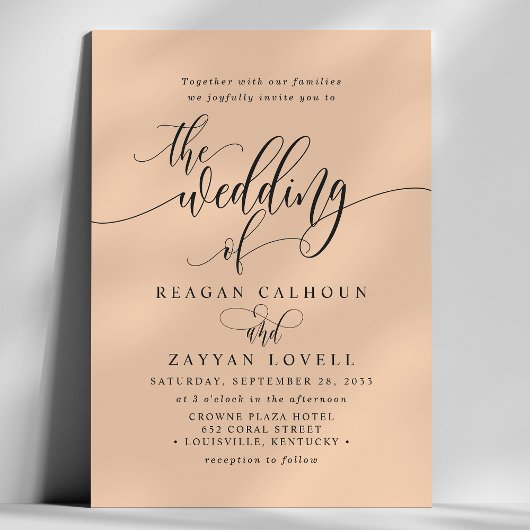 Soft Peach Einfache moderne Script Hochzeit Einladung