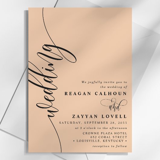 Soft Peach Elegant Calligraphy Script Wedding Einladung