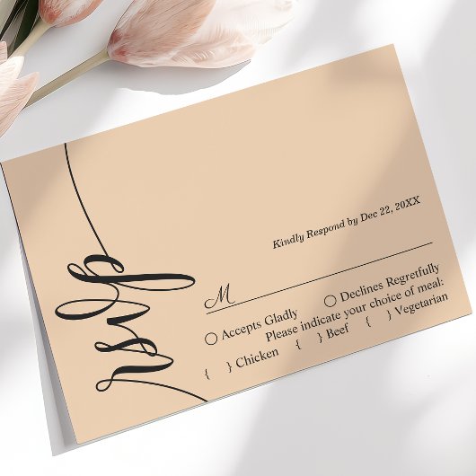 Soft Peach Elegante Calligraphy Wedding RSVP Card