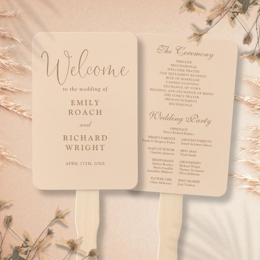 Soft Peach Elegante Script Wedding Program Fächer