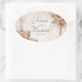 Soft Peach farbige Rose Hochzeit Ovaler Aufkleber (Tasche)