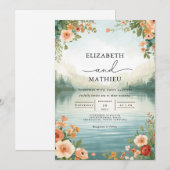 Soft Peach Floral Lakeside Hochzeit Einladung (Vorne/Hinten)