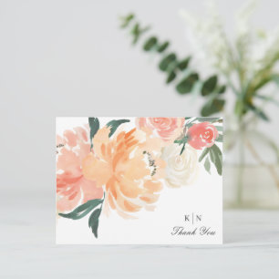 Soft Peach Floral Monogram Wedding Vielen Dank Postkarte