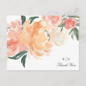 Soft Peach Floral Monogram Wedding Vielen Dank Postkarte (Vorderseite)