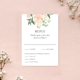 Soft  Peach Floral Watercolor Wedding Reply RSVP Karte