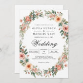 Soft Peach Floral Wreath Romance Hochzeit Einladung (Vorne/Hinten)