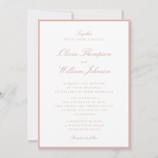 Soft Peach Framed Wedding Invitation Einladung (Vorderseite)