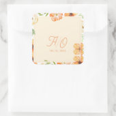Soft Peach Garden Floral Monogram Wedding Quadratischer Aufkleber (Tasche)