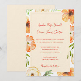 Soft Peach Garden Meadow Floral Wedding Invitation Einladung