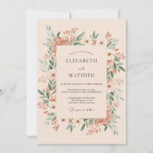 Soft Peach Kranz Hochzeit Einladung