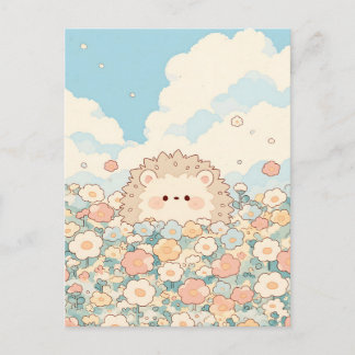 Soft Peach Meadow Kawaii Hedgehog Postkarte