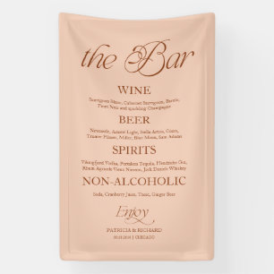 Soft Peach Minimalist "Die Bar" Hochzeitsmenü-Schi Banner