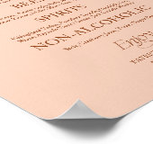 Soft Peach Minimalist "Die Bar" Hochzeitsmenü Schi Poster (Ecke)