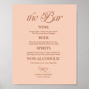 Soft Peach Minimalist "Die Bar" Hochzeitsmenü Schi Poster