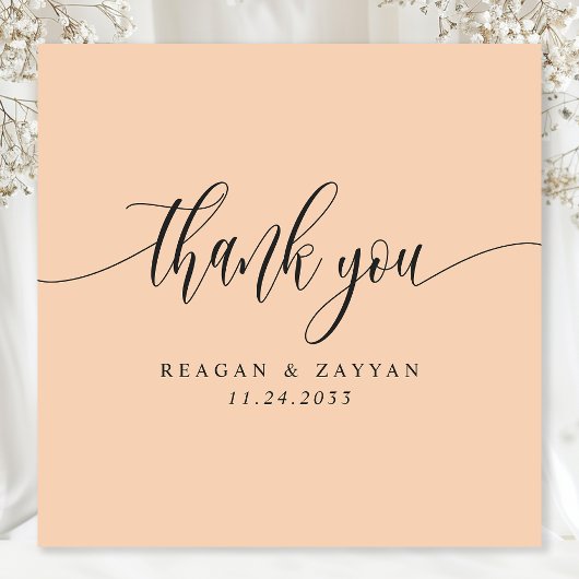 Soft Peach Minimalistisch Script Wedding Dankeskarte