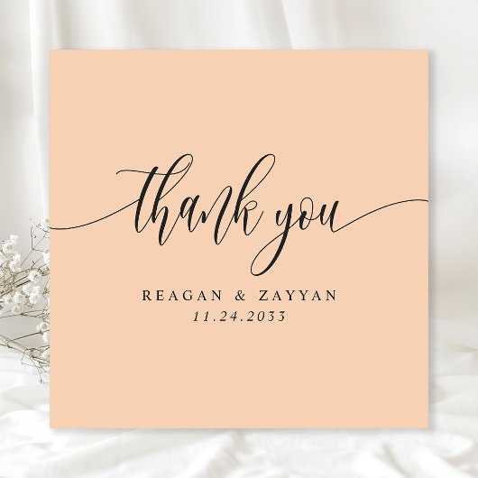 Soft Peach Minimalistisch Script Wedding Dankeskarte